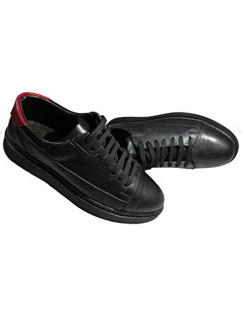 JS Erkek % 100 Hakiki Deri , Sneaker Ortapedik Ayakkabı Casual Siyah