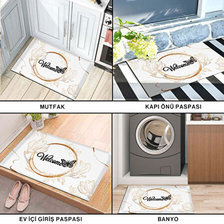 Monnhein Kapı Önü Paspası - Modern ve Şık Kapı Paspası | Ev, Ofis ve Dış Mekân Kullanımı İçin (Butterfly Welcome)