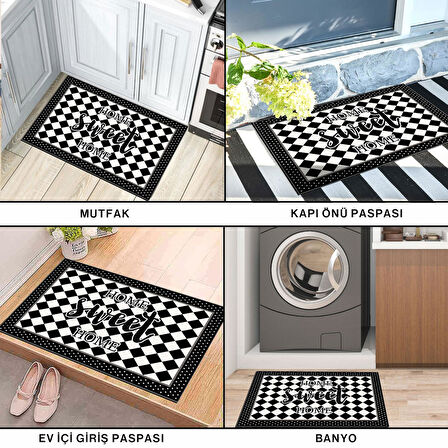 Monnhein Kapı Önü Paspası - Modern ve Şık Kapı Paspası | Ev, Ofis ve Dış Mekân Kullanımı İçin (Checkered Sweet Home)