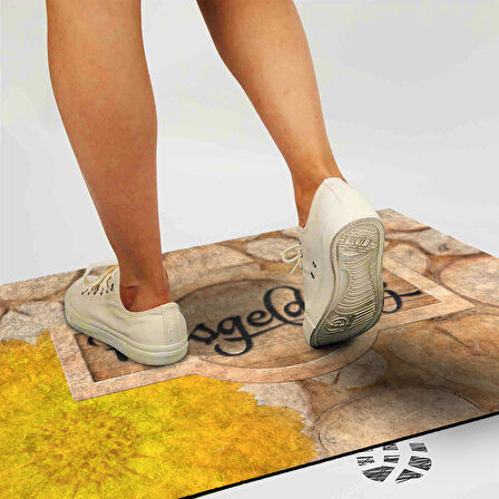 Monnhein Kapı Önü Paspası - Modern ve Şık Kapı Paspası | Ev, Ofis ve Dış Mekân Kullanımı İçin (Sarı Çiçek Hoşgeldiniz)