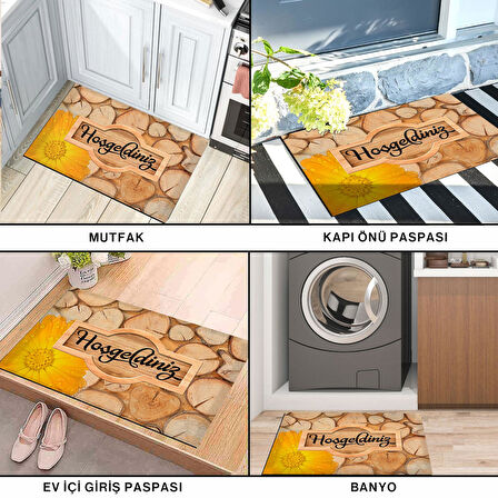 Monnhein Kapı Önü Paspası - Modern ve Şık Kapı Paspası | Ev, Ofis ve Dış Mekân Kullanımı İçin (Sarı Çiçek Hoşgeldiniz)