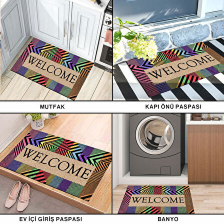 Monnhein Kapı Önü Paspası - Modern ve Şık Kapı Paspası | Ev, Ofis ve Dış Mekân Kullanımı İçin (Renkli Geometrik Welcome)