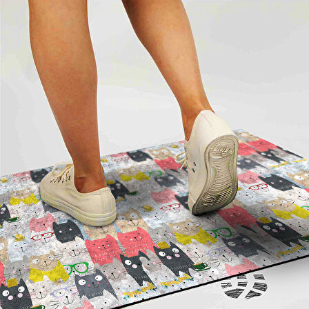 Monnhein Kapı Önü Paspası - Modern ve Şık Kapı Paspası | Ev, Ofis ve Dış Mekân Kullanımı İçin (Renkli Kediler)