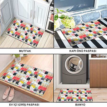 Monnhein Kapı Önü Paspası - Modern ve Şık Kapı Paspası | Ev, Ofis ve Dış Mekân Kullanımı İçin (Renkli Kediler)