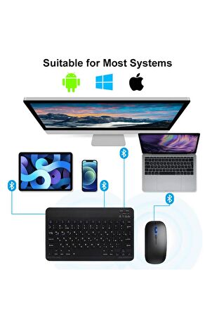 QASUL IPad Xiaomi Samsung Huawei Tablet Laptop Uyumlu Bluetooth Bağlantılı Klavye+Mouse Set