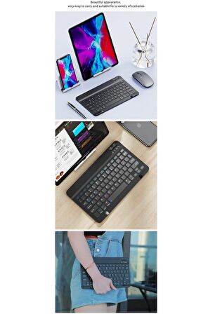 QASUL IPad Xiaomi Samsung Huawei Tablet Laptop Uyumlu Bluetooth Bağlantılı Klavye+Mouse Set