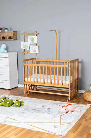 Ahşap Beşik Anne Yanı Beşik Vernikli 70x130 - Uyku Setsiz Tek Yataklı