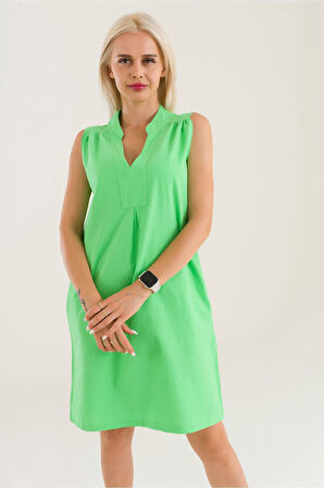 Bold & Young Kadın Cepli 3/4 Kol Çekmez Omuz Büzgülü A Pli Pamuklu Dokuma Kumaş Efsane Elbise