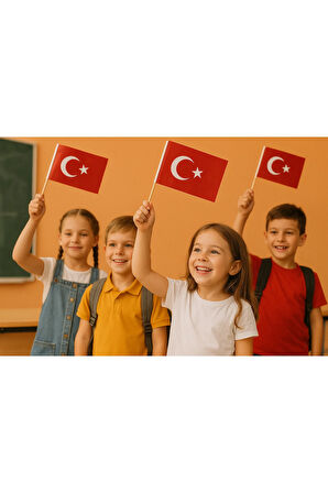 ( 10 Adet ) Vatan Küçük Boy Çıtalı Kağıt Türk Bayrağı Ay Yıldız Bayrak 12 x 20 cm