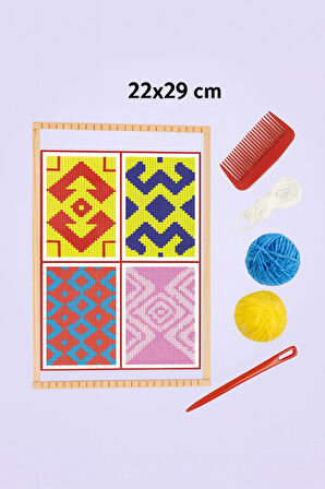Ahşap Halı Dokuma Tezgahı 1 Paket Hobi Okul Elişi Çocuk Halı Dokuma Tezgah Seti 22x29 cm