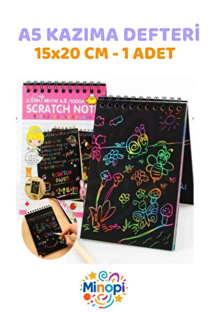 ( 1 Adet ) A5 Sihirli Gökkuşağı Defter 15x20 cm Siyah Kazıma Defteri Sprialli