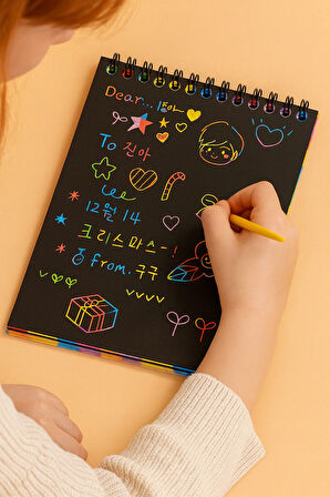 ( 5 Adet ) A5 Sihirli Gökkuşağı Defter 15x20 cm Siyah Kazıma Defteri Sprialli