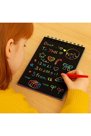 ( 3 Adet ) A6 Sihirli Gökkuşağı Defter 10x15 cm Siyah Kazıma Defteri Sprialli