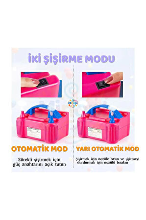Çift Çıkışlı Balon Şişirme Makinası, Elektrikli Balon Pompası Pembe Mavi