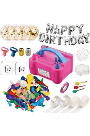 Çift Çıkışlı Balon Şişirme Makinası, Elektrikli Balon Pompası Pembe Mavi