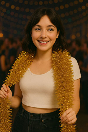 Altın Yılbaşı Garland Doğum Günü Simi Çam Ağacı Süsü 200 Cm Boyuna Boyuna Asılan Süsleme Sim