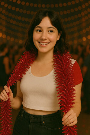 Kırmızı Yılbaşı Garland Doğum Günü Simi Çam Ağacı Süsü 200 Cm Boyuna Boyuna Asılan Süsleme Sim