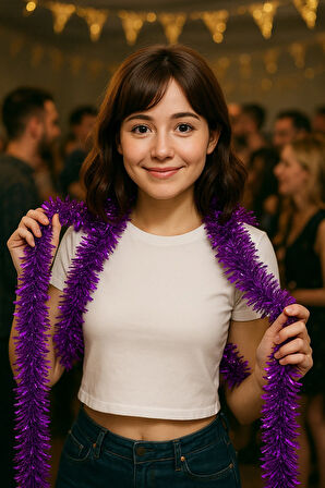 Mor Yılbaşı Garland Doğum Günü Simi Çam Ağacı Süsü 200 Cm Boyuna Boyuna Asılan Süsleme Sim