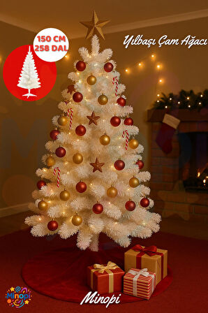 Yılbaşı Çam Ağacı Beyaz 150 cm Plastik Ayaklı 240 Dal Christmas Tree