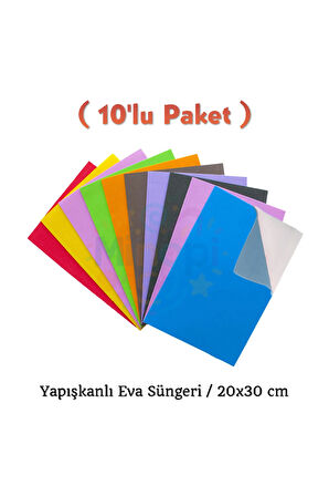 Karışık Renkli Yapışkanlı Eva Süngeri 20X30 cm 10'lu Paket 1.5 mm