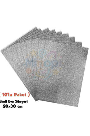 Gümüş Renkli Simli Eva Süngeri 20x30 cm 10'lu Paket 1.5 mm