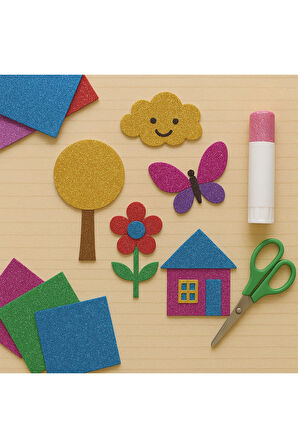 Karışık Renkli Simli Eva Süngeri 20x30 cm 10'lu Paket 1.5 mm