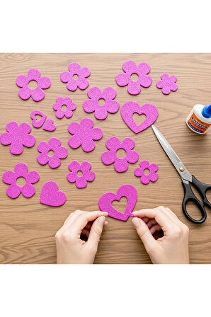 Pembe Renkli Simli Eva Süngeri 50X70 cm 10'lu Paket 1.5 mm