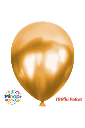Altın Balon Desensiz Renkli Balon Metalik Balon Normal Ebat 100'lü Paket