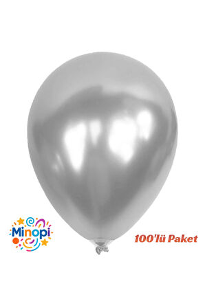 Gümüş Balon Desensiz Renkli Balon Metalik Balon Normal Ebat 100'lü Paket