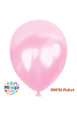 Pembe Balon Desensiz Renkli Balon Metalik Balon Normal Ebat 100'lü Paket
