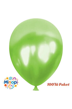 Yeşil Balon Desensiz Renkli Balon Metalik Balon Normal Ebat 100'lü Paket