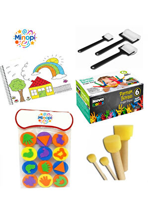 Parmak Boyama Seti , Resim Defteri, Parmak Boyası, Eva Süngeri , Resim Fırçası , Rulo Süngeri