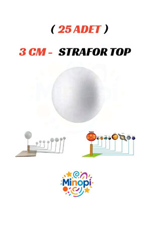 25 Adet - 3 cm Strafor Top Köpük Top Beyaz Küre Güneş Sistemi Ödevi Hobi Süsleme