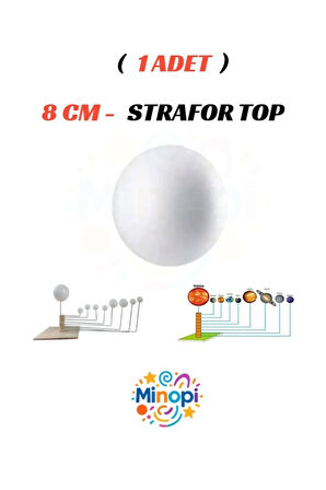 1 Adet - 8 cm Strafor Top Köpük Top Beyaz Küre Güneş Sistemi Ödevi Hobi Süsleme