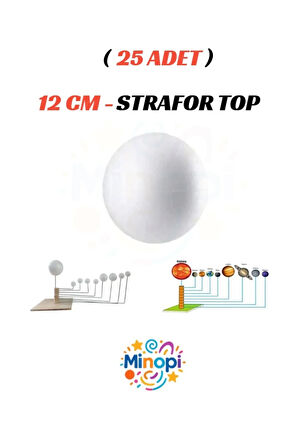 25 Adet - 12 cm Strafor Top Köpük Top Beyaz Küre Güneş Sistemi Ödevi Hobi Süsleme
