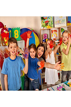 6x25 ml Parmak Boyası, 3 Adet Eva Baskı, Ponpon Fırça, Sünger Rulo, Palet, Fırça Çocuk Boyama Seti