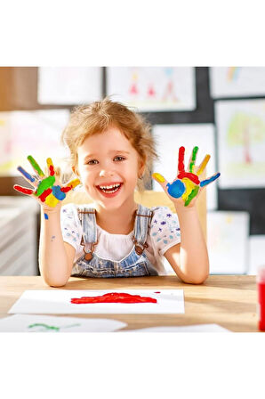 6x25 ml Parmak Boyası, 3 Adet Eva Baskı, Ponpon Fırça, Sünger Rulo, Palet, Fırça Çocuk Boyama Seti