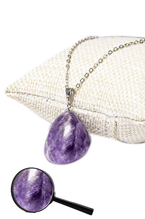 Sertifikalı Tambur Model Ametist Taşı Kolye (GÜMÜŞ APARATLI)