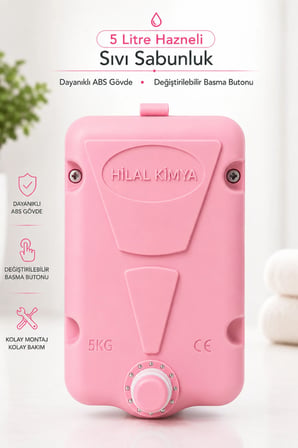 5 Kg Depolu Sıvı Sabunluk | Büyük Boy Endüstriyel Duvara Monte | Okul, Cami, Fabrika, Toplu Kullanım - Pembe