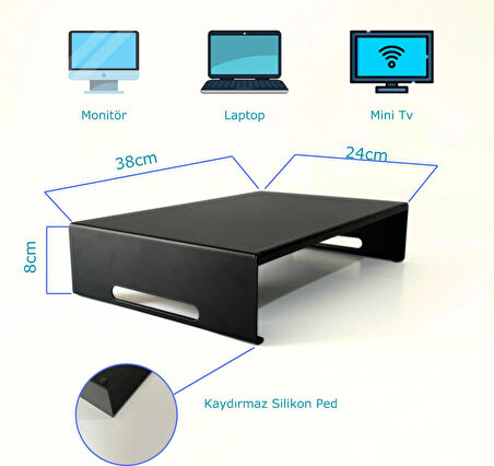 Hero Dizayn Monitör Standı - Laptop Standı - Monitör Yükseltici - Metal -Mat Siyah