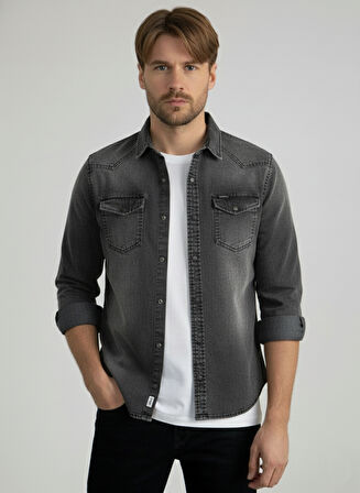 Erkek Gömlek Slim Fit Erkek Yıkamalı Kot Gömlek