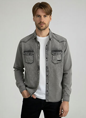 Erkek Gömlek Slim Fit Erkek Yıkamalı Kot Gömlek