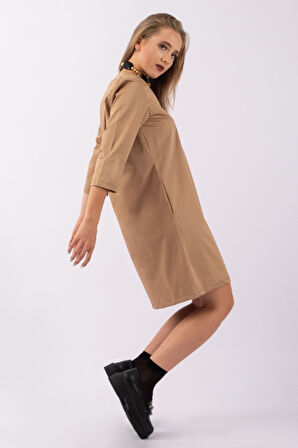 Bold & Young Kadın Likralı Cepli Saten Kumaş Elbise - 3/4 Kol