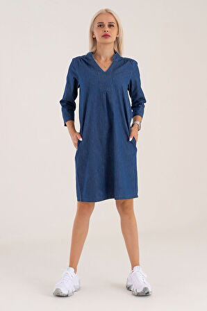 Bold & Young Cepli Yıkanmış Pamuk Likralı Elbise