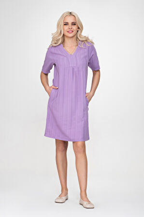 Cepli Yıkanmış Pamuk Likralı Elbise