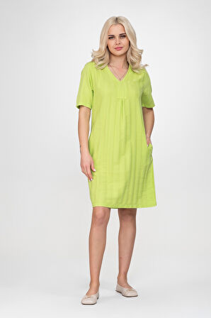 Cepli Yıkanmış Pamuk Likralı Elbise