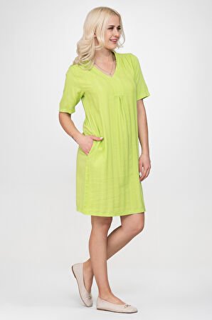 Cepli Yıkanmış Pamuk Likralı Elbise