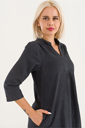 Bold & Young Cepli Yıkanmış Pamuk Likralı Elbise