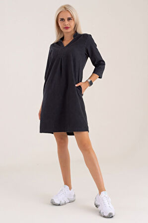 Bold & Young Cepli Yıkanmış Pamuk Likralı Elbise