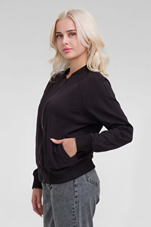 Bold & Young Kadın Pamuk Likralı Ribanalı Fermuarlı Cepli Örme Kumaş Pilot Mont